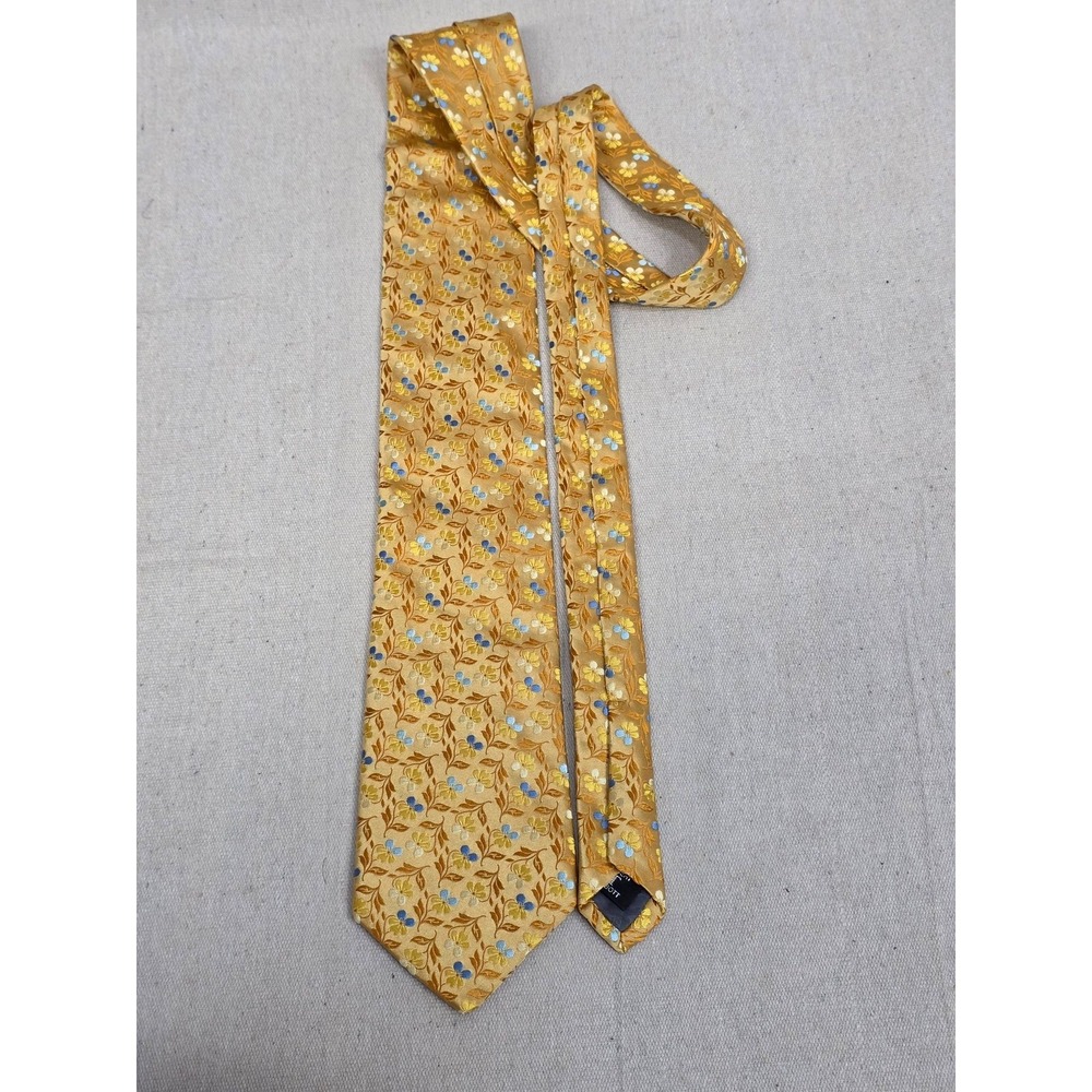 Robert Talbott Best of Class Mens Silk‎ Tie Gold Blue Floral Jacquard Necktie